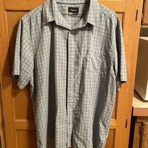 Marmot Shirt Mens Short Sleeve Button Front Pocket Outdoors Casual Blue Xl